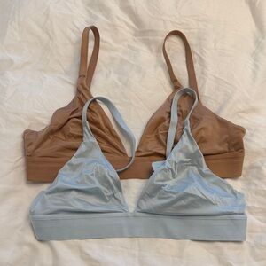 Negative Glacé Bralettes - blue & buff